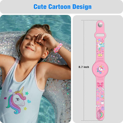Pulsera silicona Airtag para niños unicornio rosa
