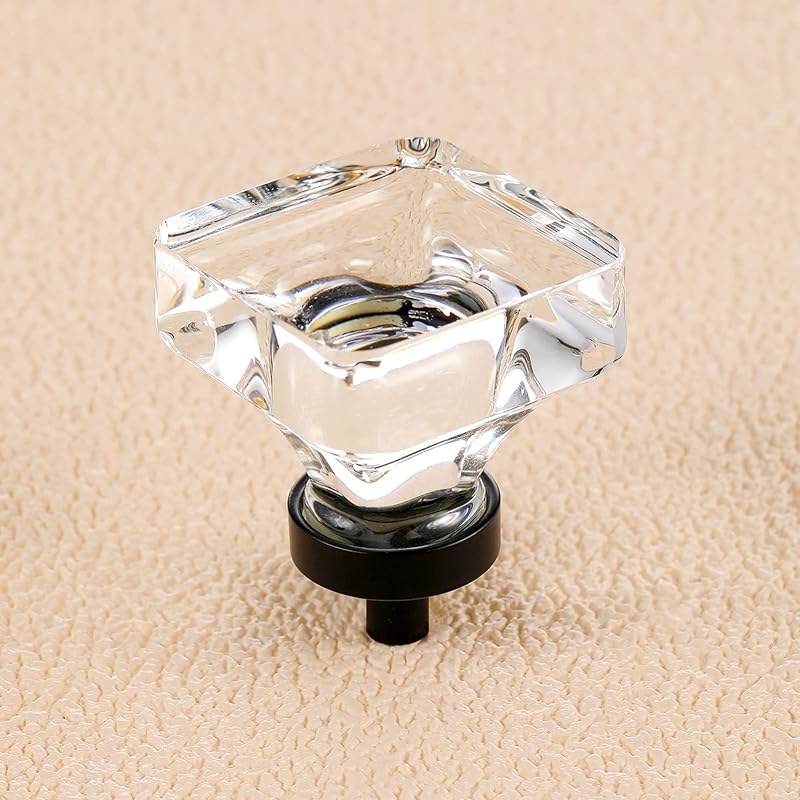 16 Pomos Cristal para Gabinetes Cajones Negro 1-3/8"