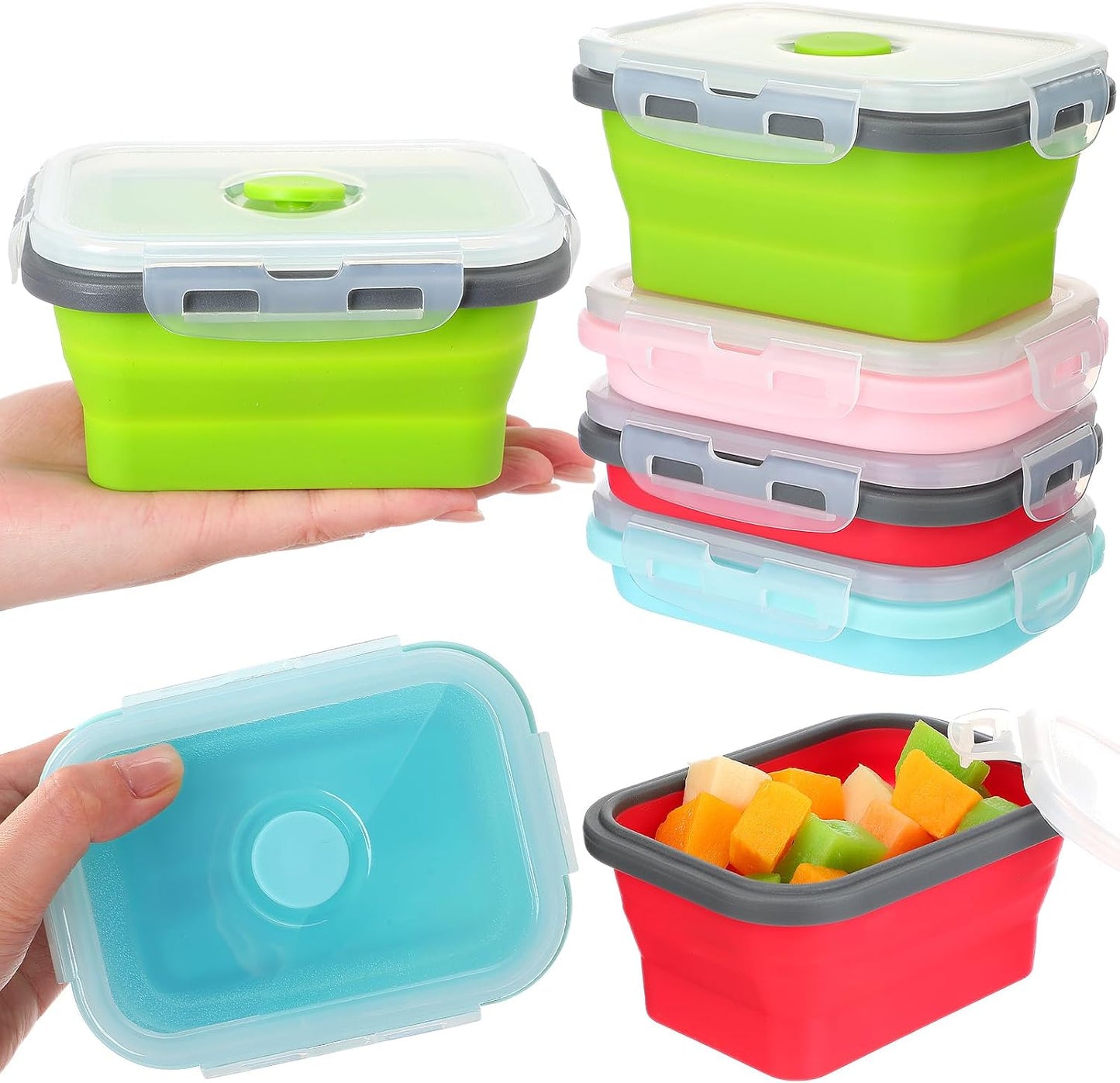 4 Cuencos Silicona 12oz Plegables con Tapas para Viaje