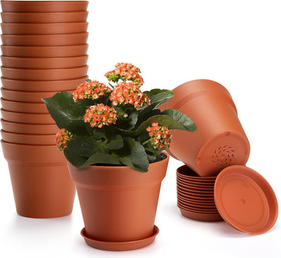 16 Macetas Terracota 4" con Bandeja Drenaje Interior