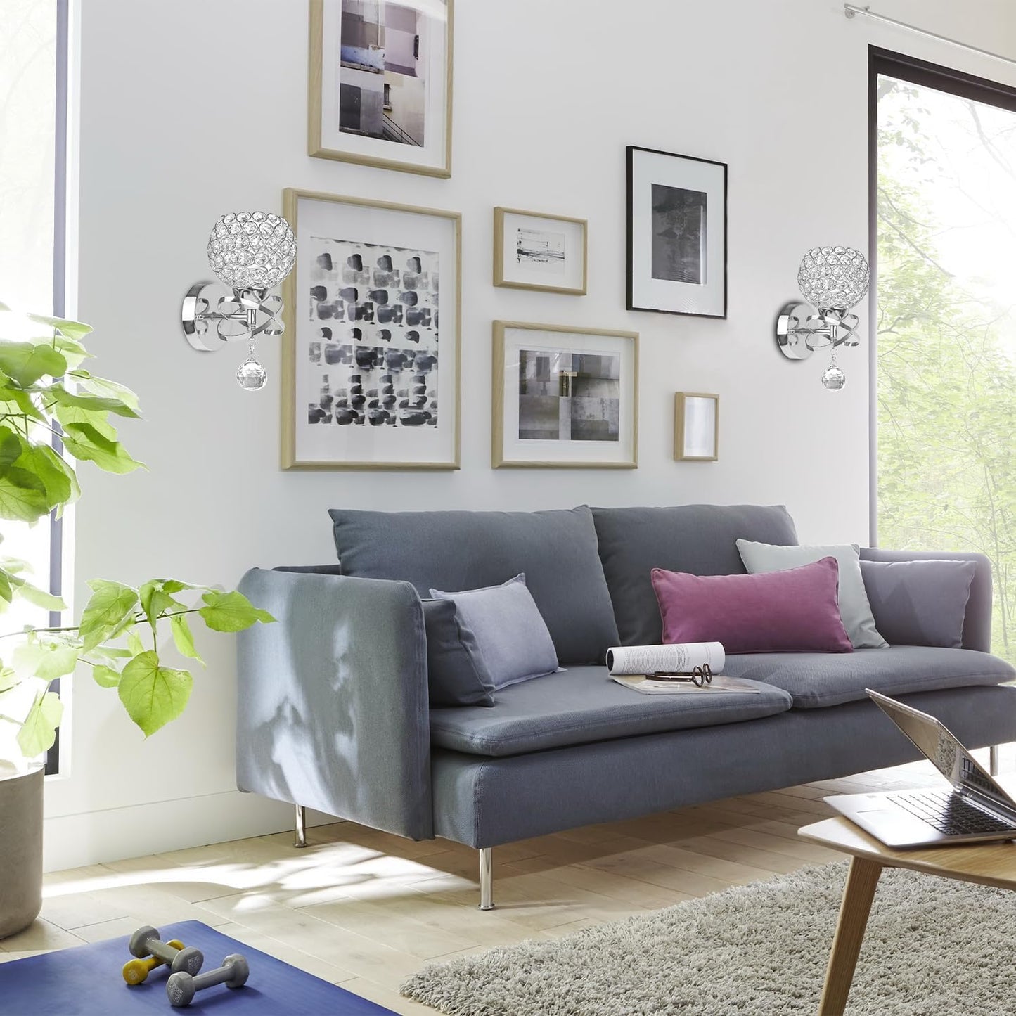 Aplique cristal plateado lámpara pared dormitorio sala