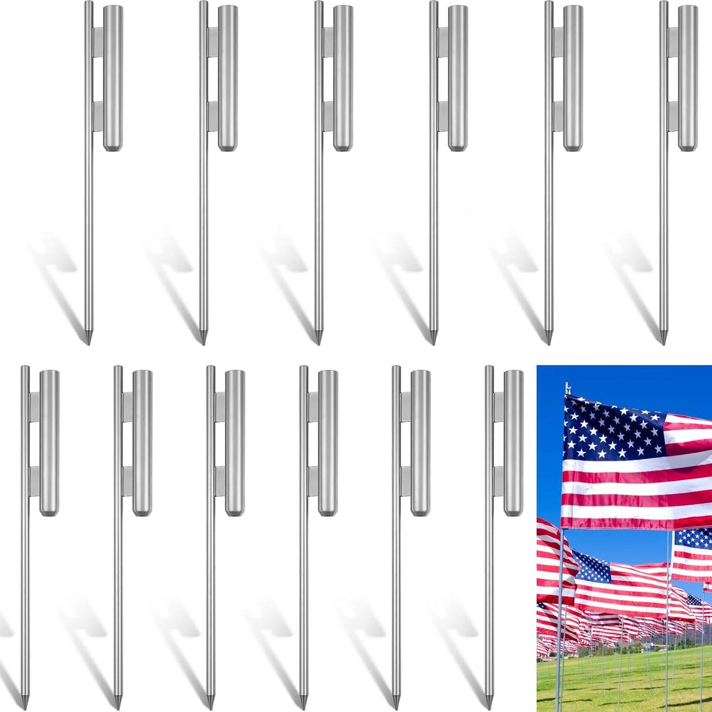 3 Pzas Bandera 23" Espiga Metal Base Césped