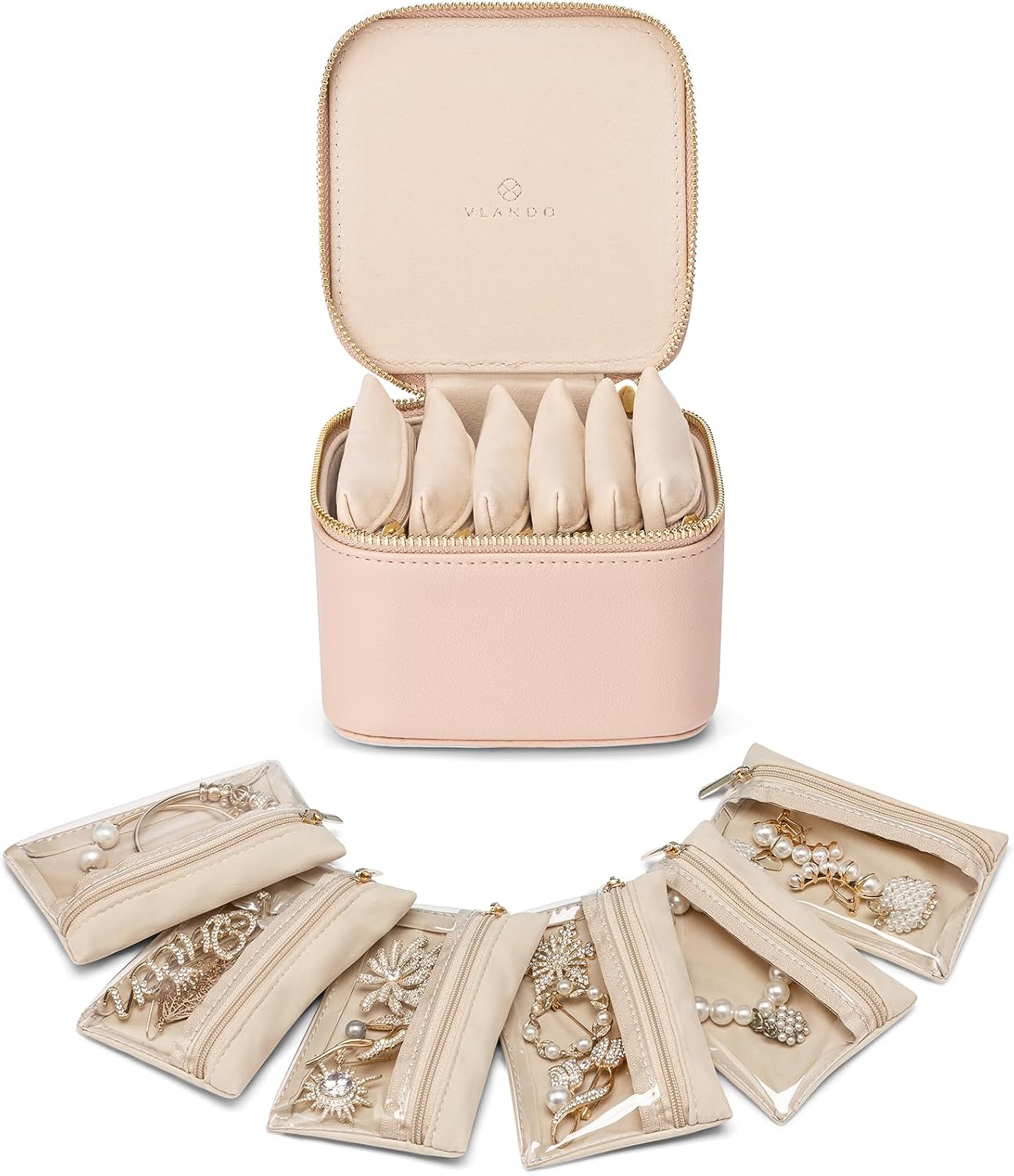 Estuche joyas viaje con bolsas terciopelo 6 pzas mujer