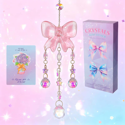 Atrapasoles cristal con lazo rosa para decorar ventanas y jardín