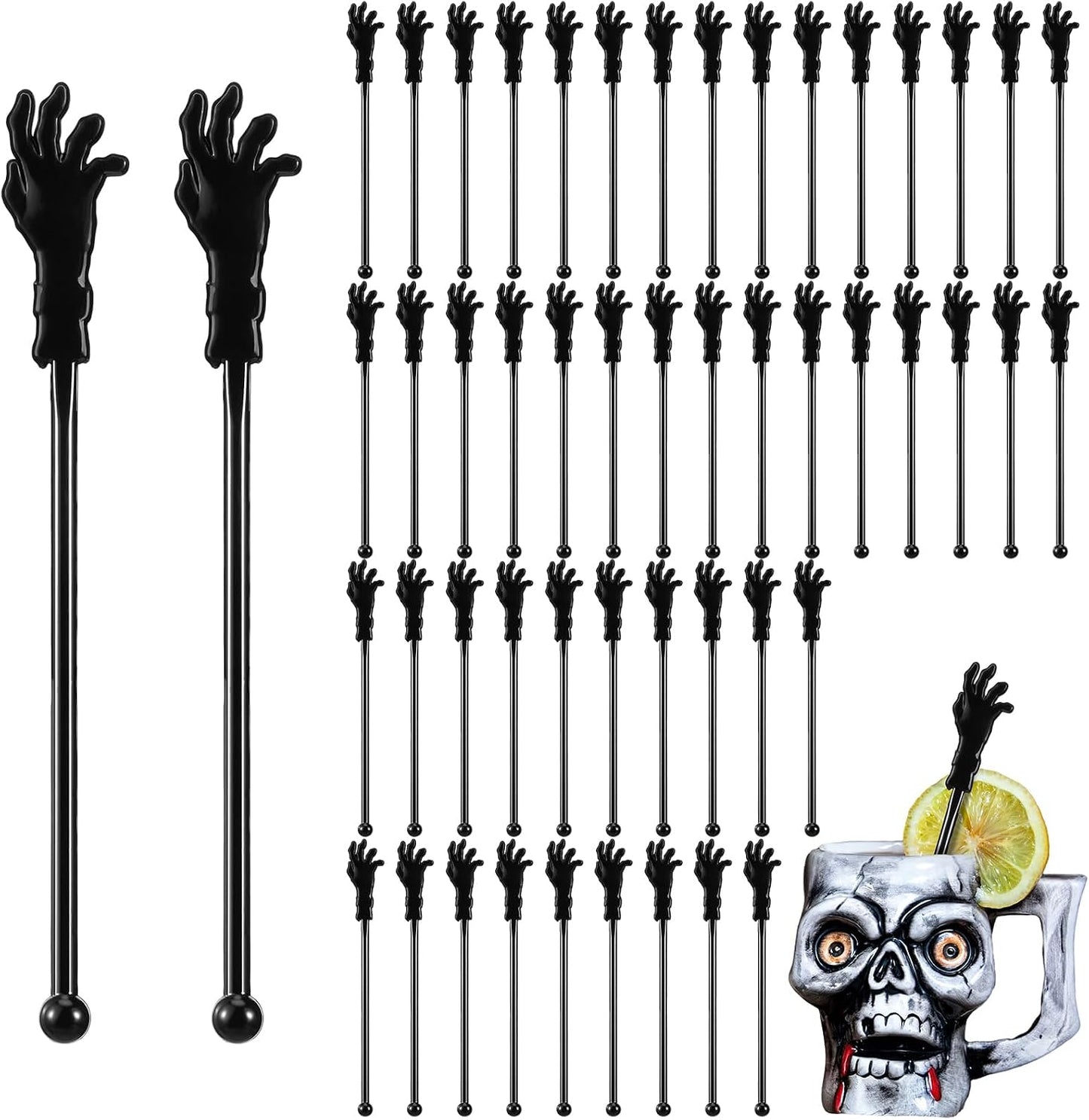 30 Palitos Halloween Plástico Agitadores Cafés Cócteles