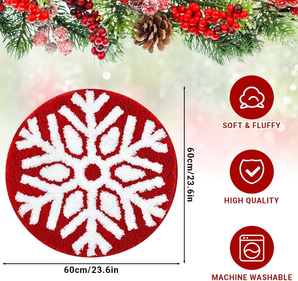 Alfombras baño Navidad copos nieve rojos antiderrap