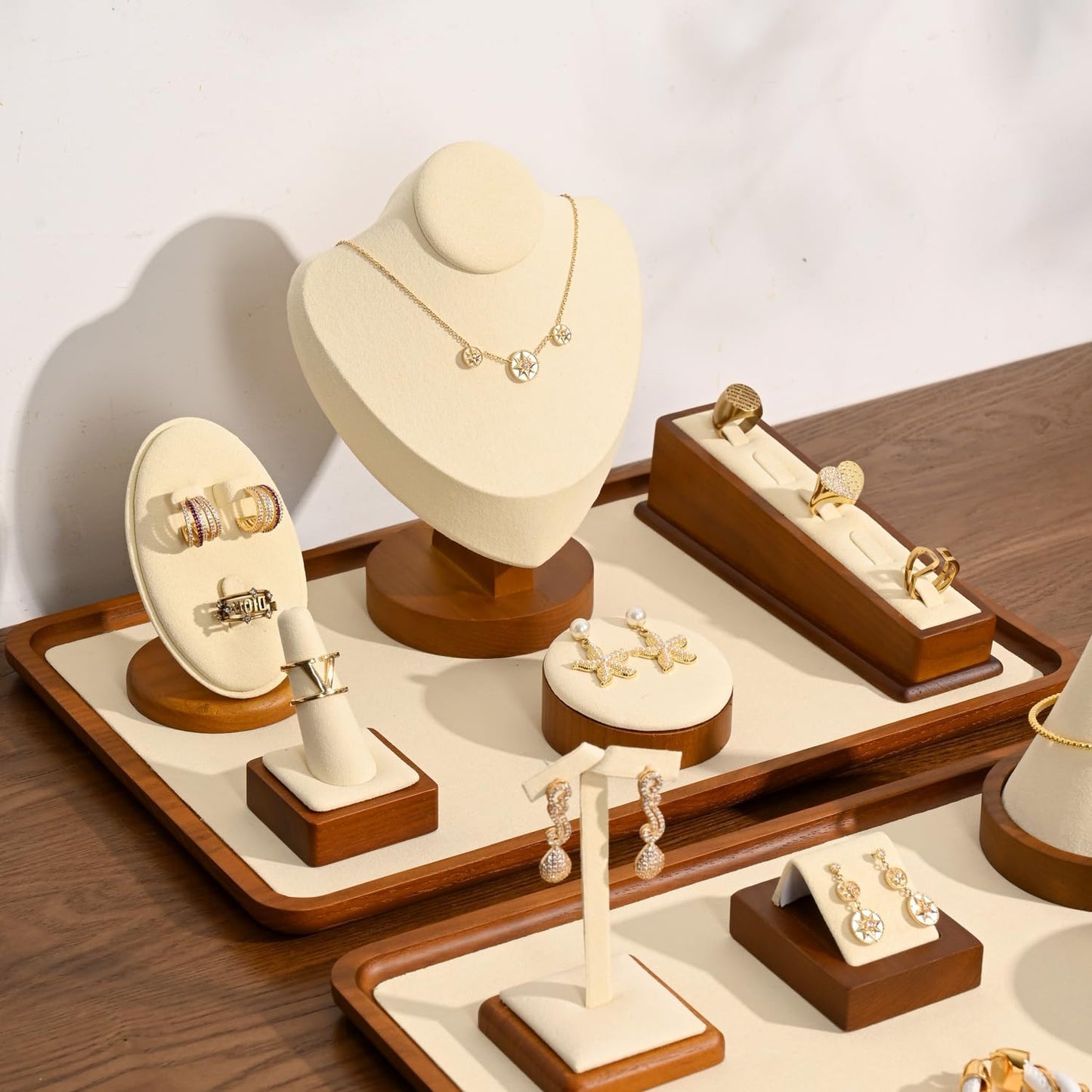 Soporte joyería madera anillo pendiente pulsera blanco