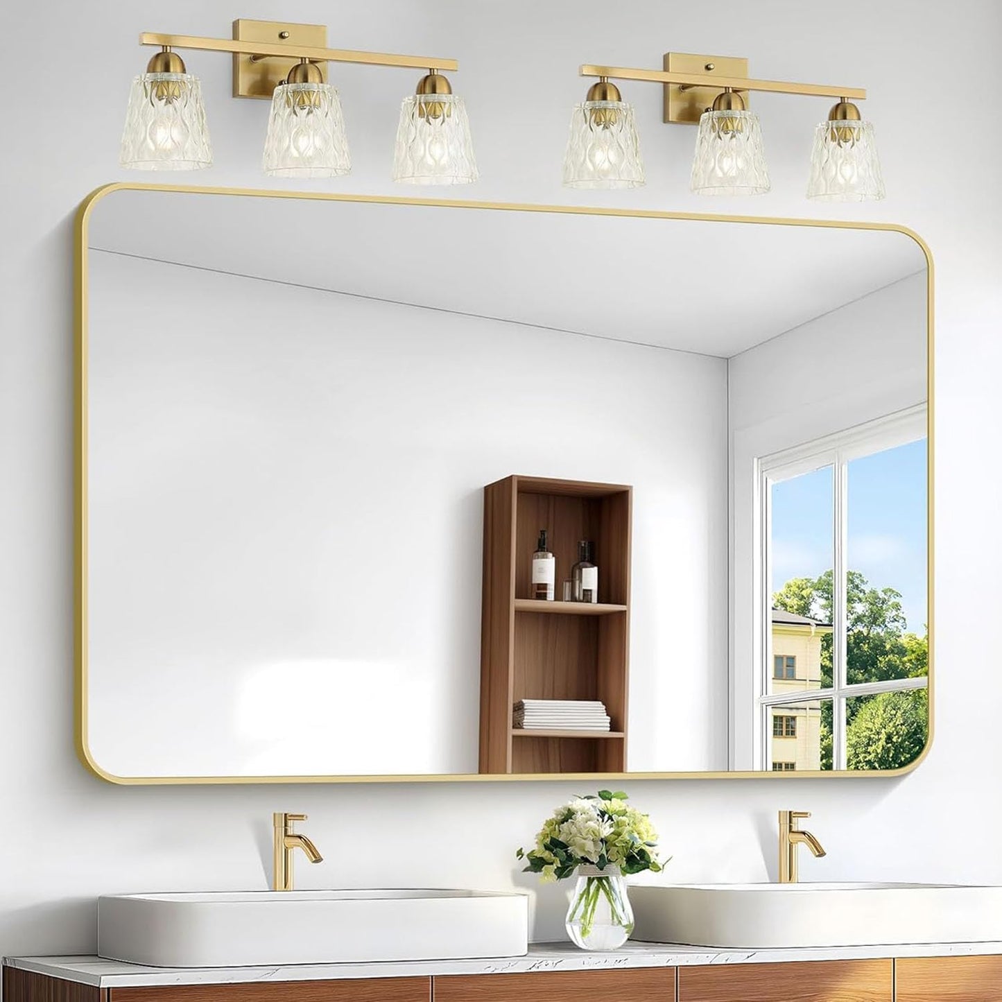 Espejo baño dorado 55x36pulg rectangular moderno