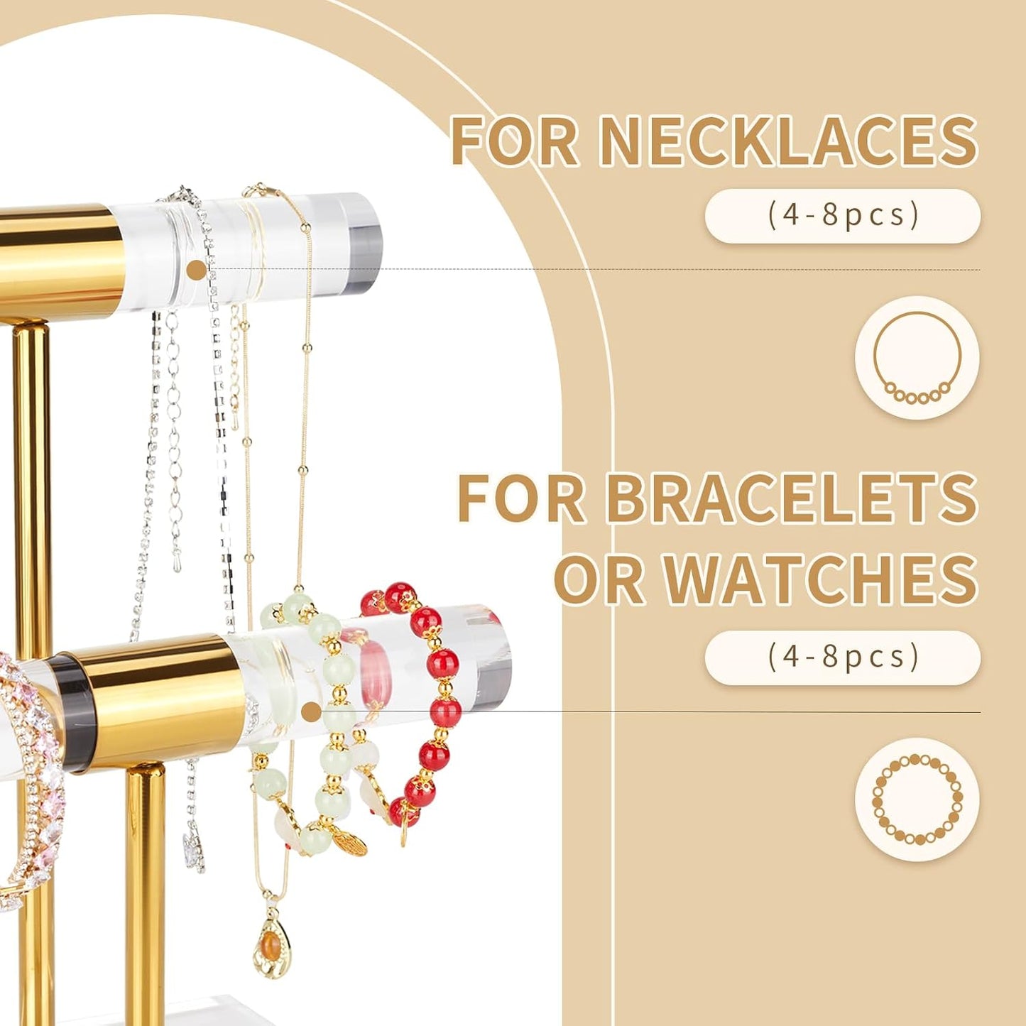 Soporte joyas acrílico 2 niveles barra T cristal