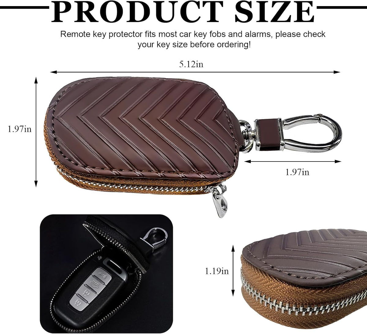 Funda cuero llavero inteligente con cremallera metal unisex marrón