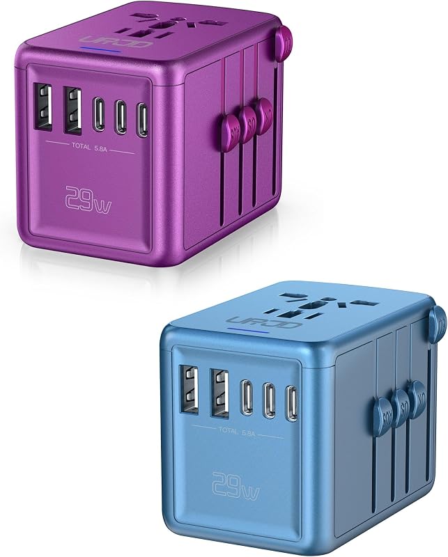 Adaptador viaje universal con USB-C 5.8A y salidas CA
