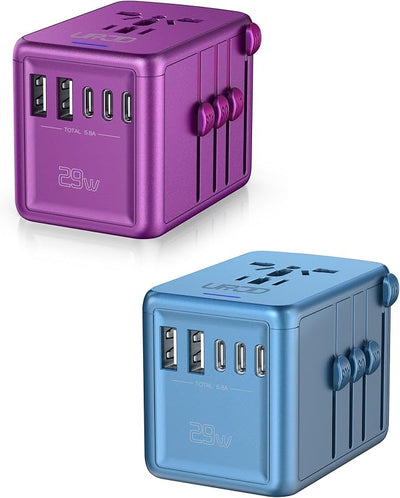 Adaptador viaje universal con USB-C 5.8A y salidas CA