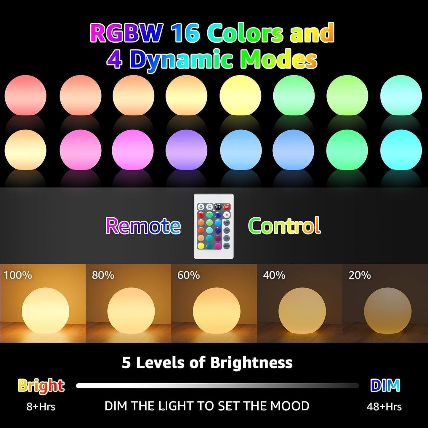 Lámpara esfera LED 12pulg control remoto RGB impermeable