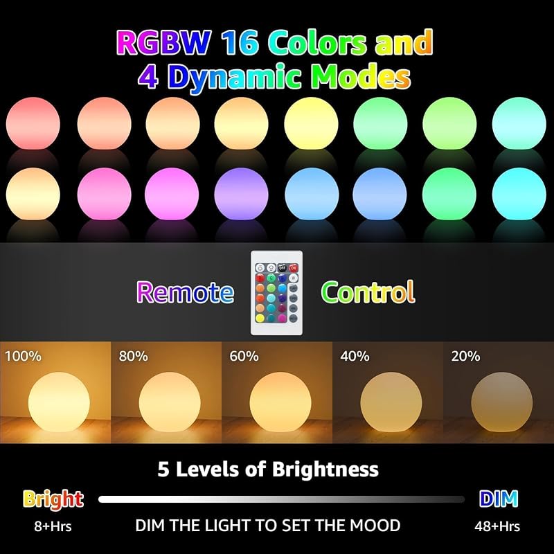 Lámpara esfera LED 12pulg control remoto RGB impermeable
