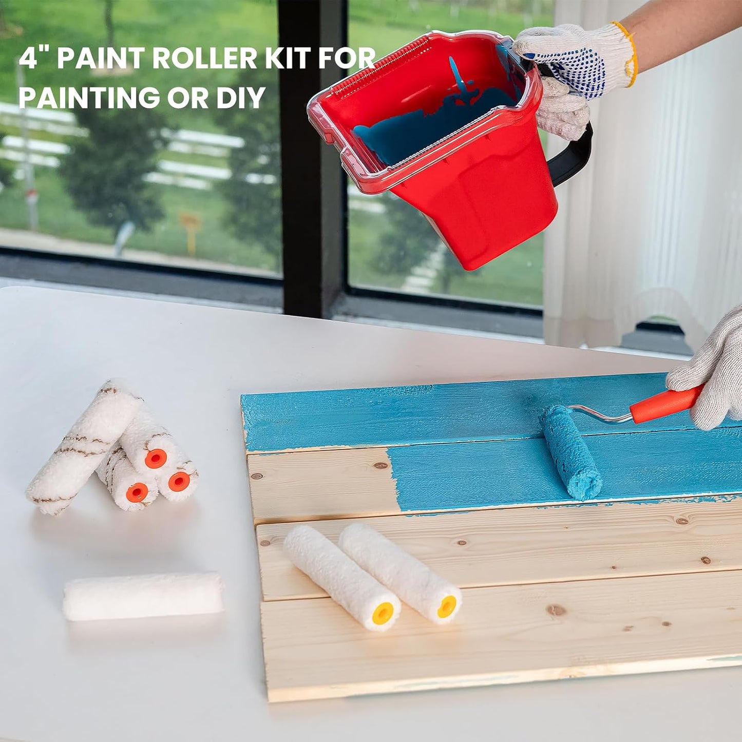 Kit 14 rodillos pintura 4pulg microfibra cubo forro plástico