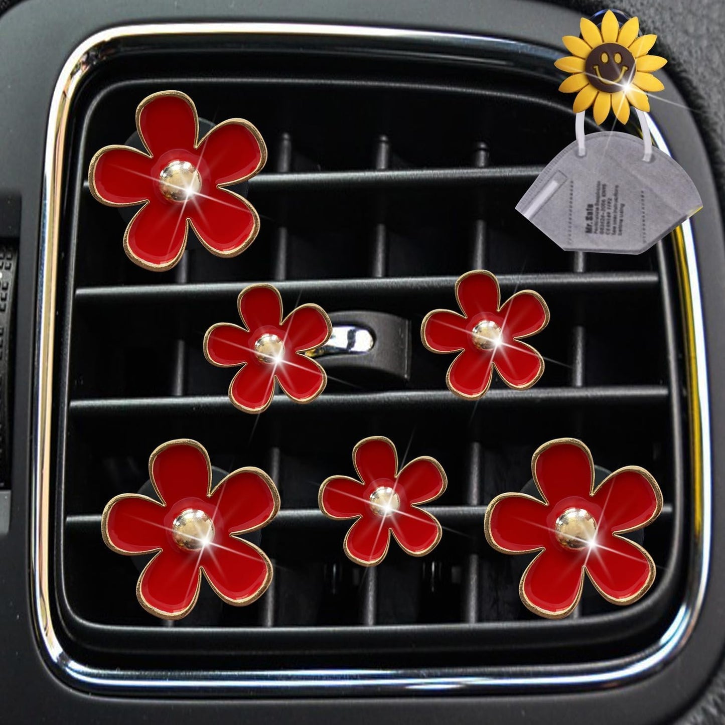 6 Pzas Clips Rojos Margarita para Salida Aire Coche con Gancho