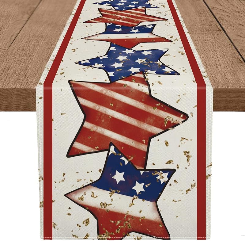 Camino mesa 4 de Julio bandera EE.UU. estrellas rayas patriótico