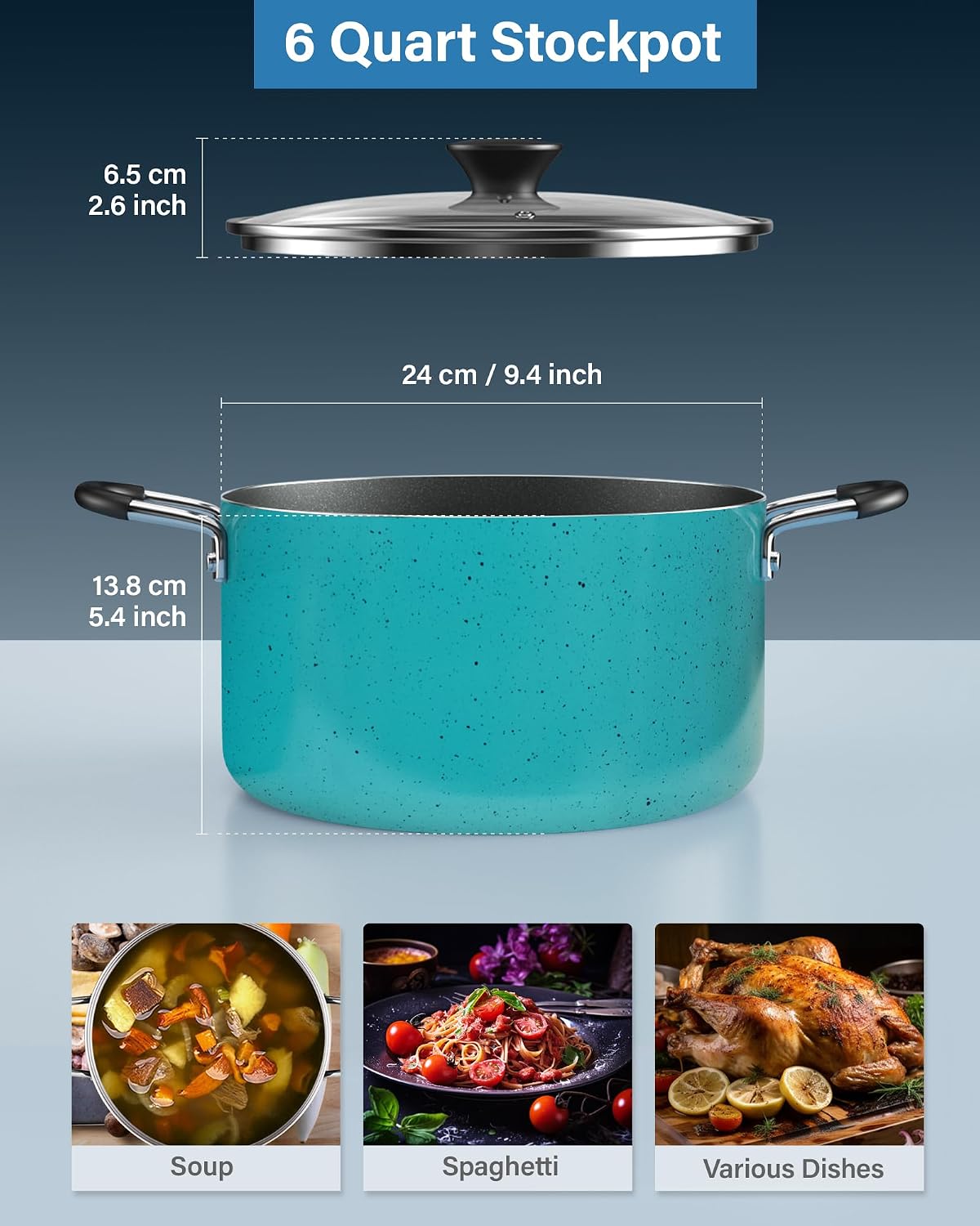 Cacerola antiadherente 6qt con tapa olla profesional