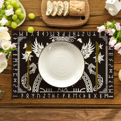 4 Manteles Vikingo Negro Casco Cuervo 12x18pulg Decoración Fiesta