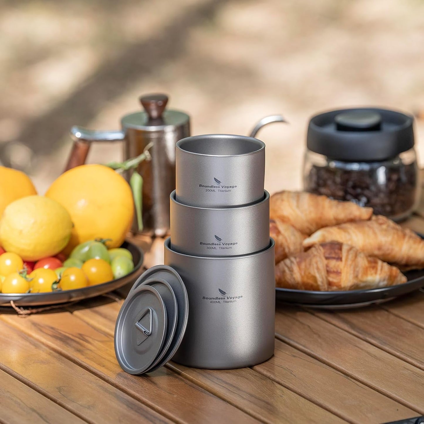 Tazas titanio doble pared portátiles para té café 3 pzas