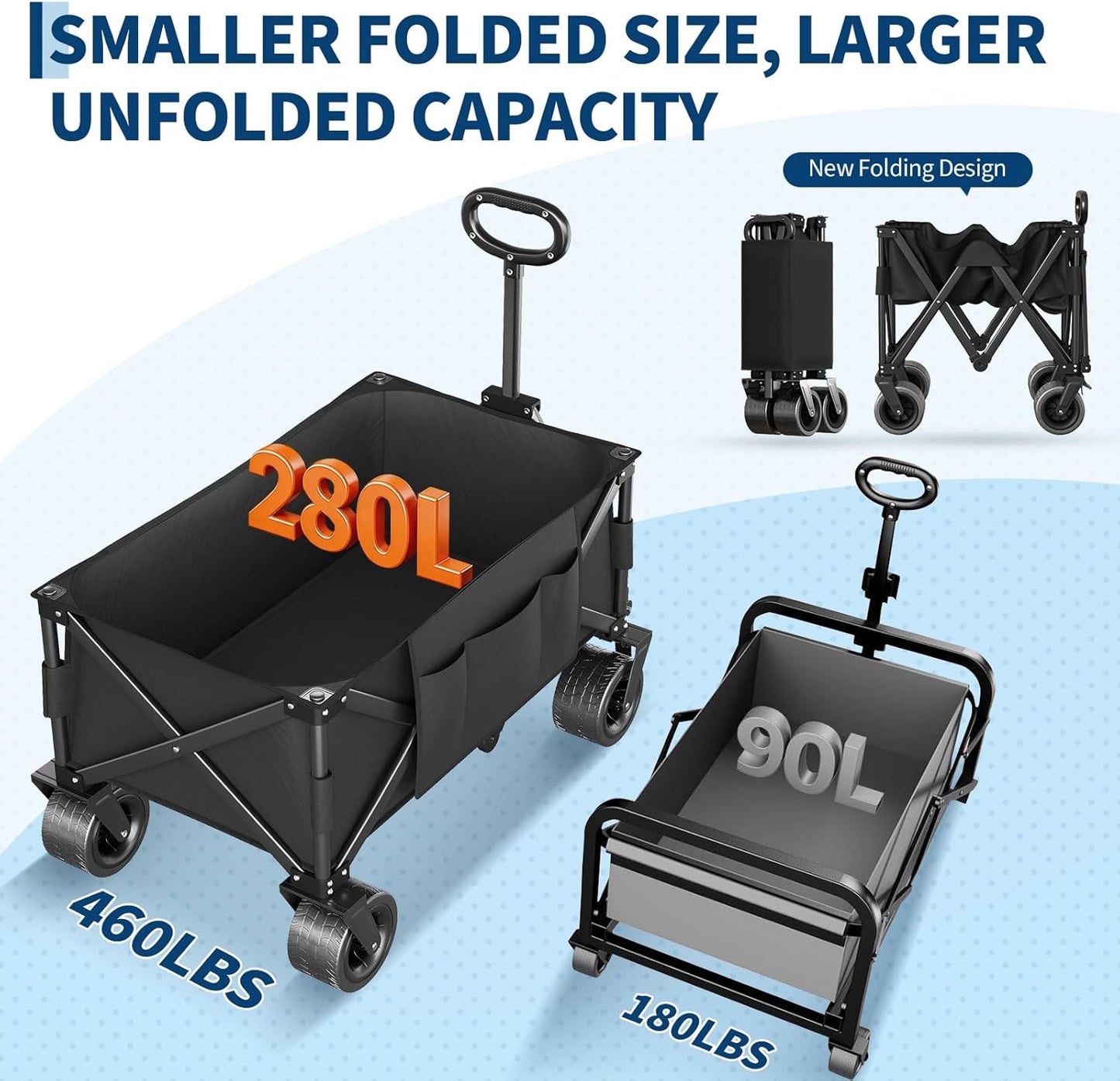 Carro plegable 280L 460lb ruedas todo terreno utilitario