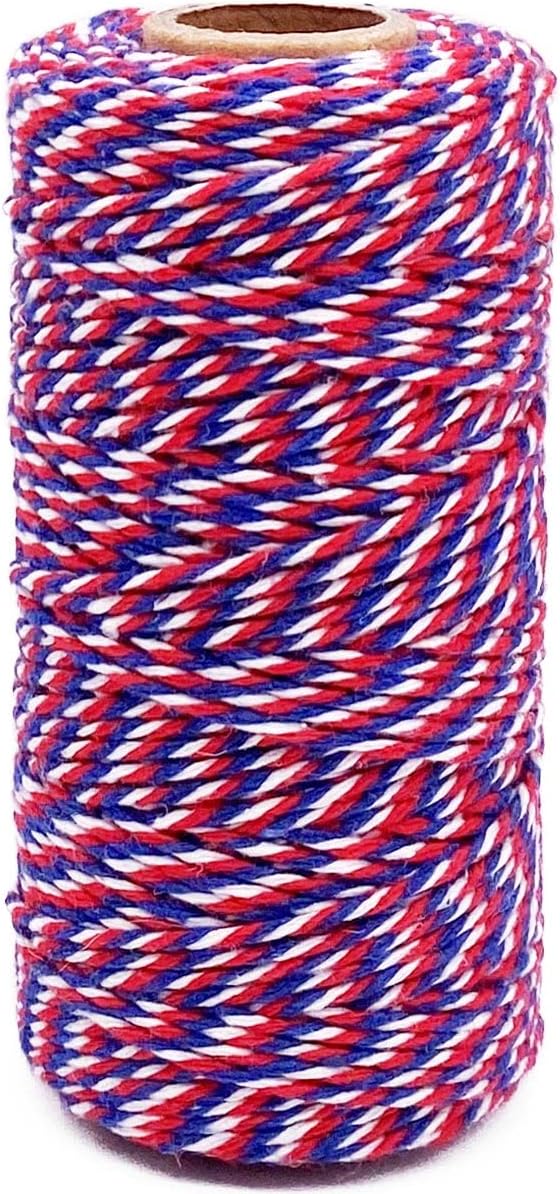 Cuerda algodón 2mm 328ft rojo azul blanco navidad