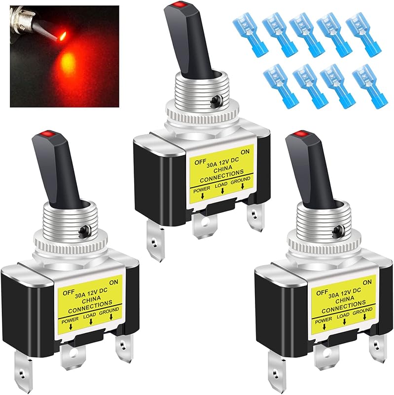 Interruptor palanca 30A 12V DC SPST coche con luz LED roja