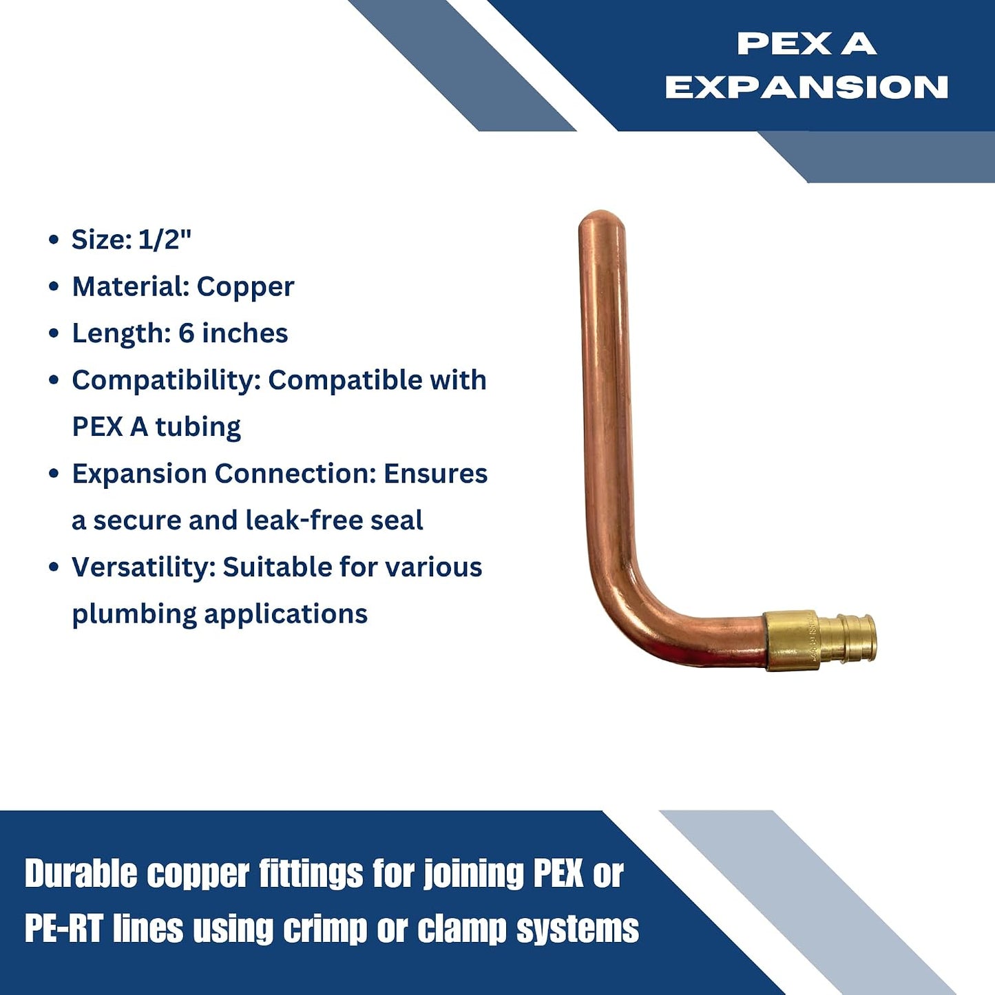 Codo expansión PEX A 1/2 pulg 3.5x6 pulg cobre 10 pzas