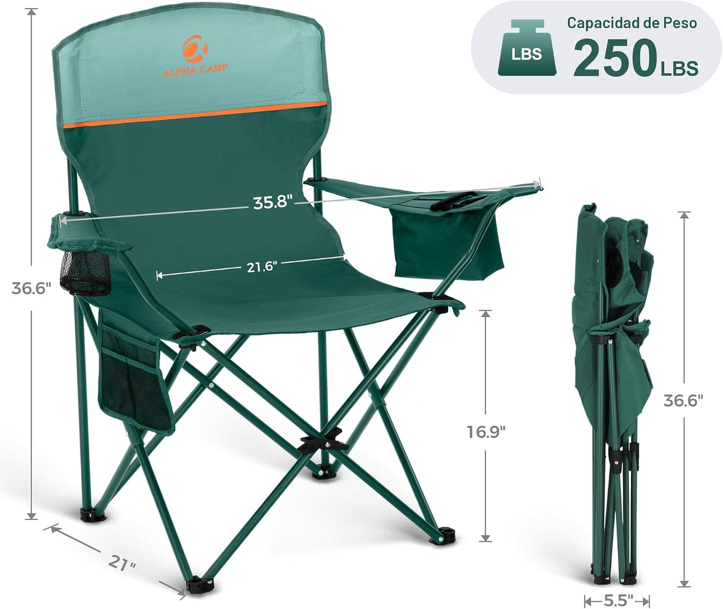 Silla camping con bolsa enfriadora 2 unidades color verde