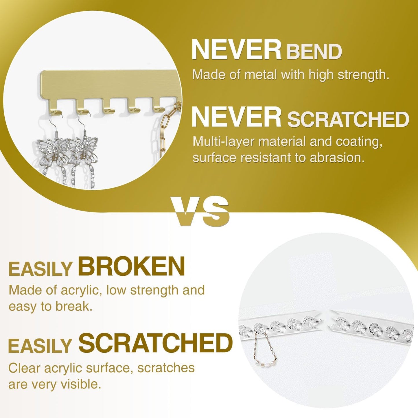 Organiz. joyas colgante para collar autoadhesivo dorado set