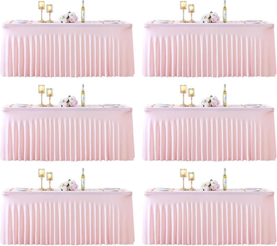 Pack 6 mantel elastano rosa 1.8m para mesas baby shower