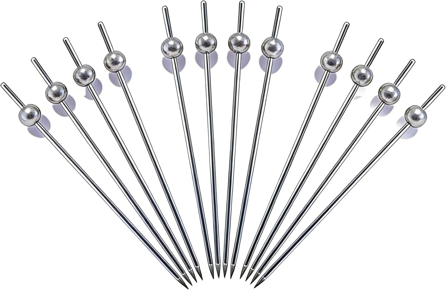12 Pzas Palillos Cóctel Acero Inox 304 Con Bola Plata Perla