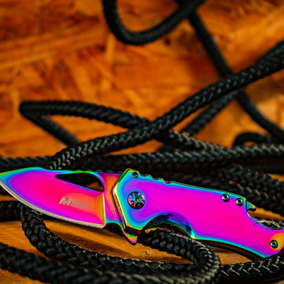Cuchillo plegable táctico EDC acero fina con abridor y clip