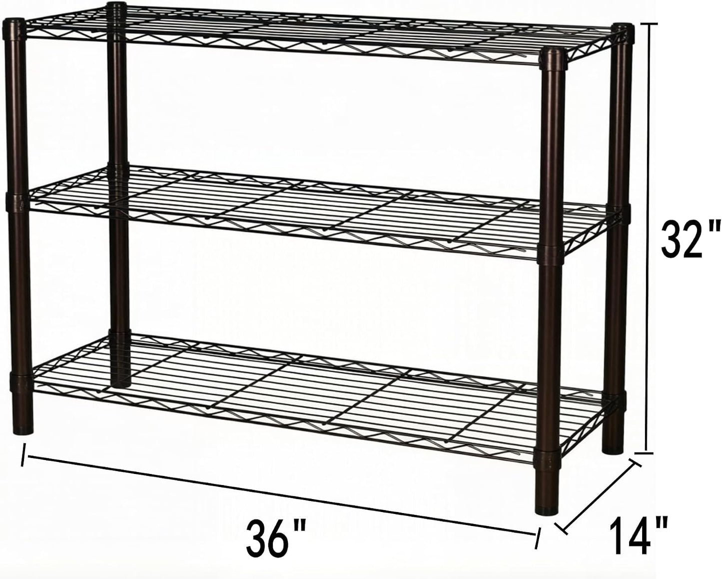 Estantería metal ajustable 36x14x32" 3 niveles negro