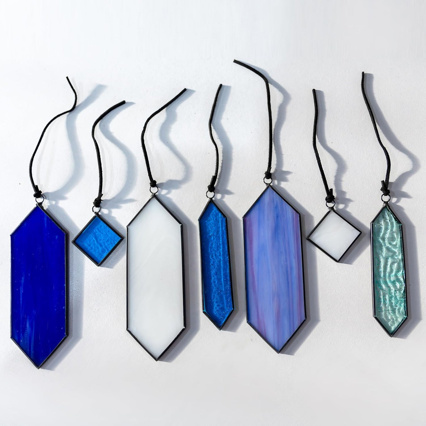 7 Pzas Vitrales Colgantes Modernos Azul para Ventana