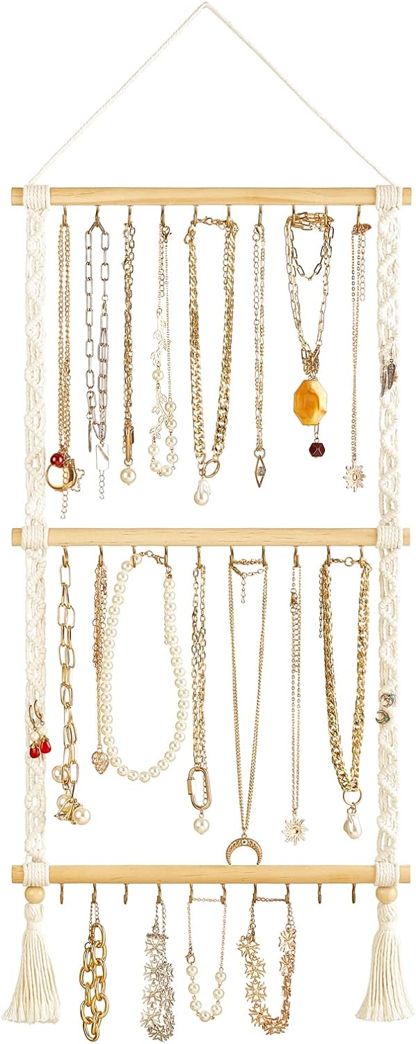 Organiz. joyas colgante macramé 30 ganchos pared