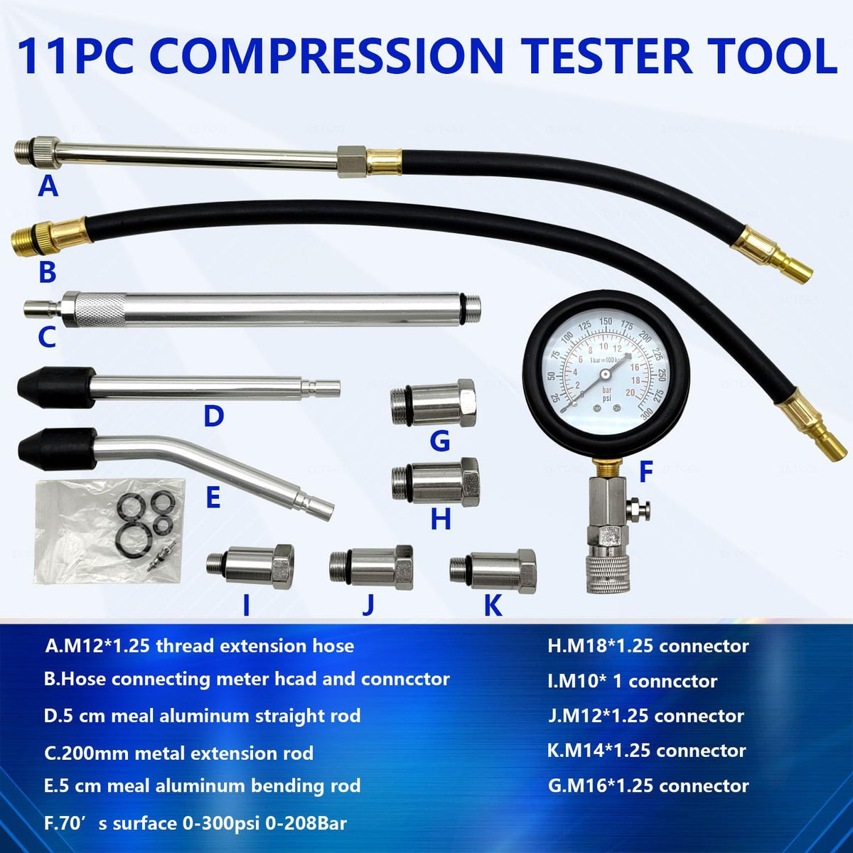 Probador compresión motor M10 M12 M14 M16 M18