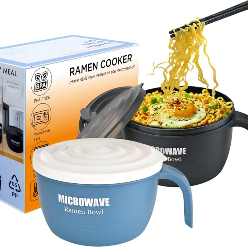 2 Set Tazones Ramen Microondas 45oz con Cuchara Palillos
