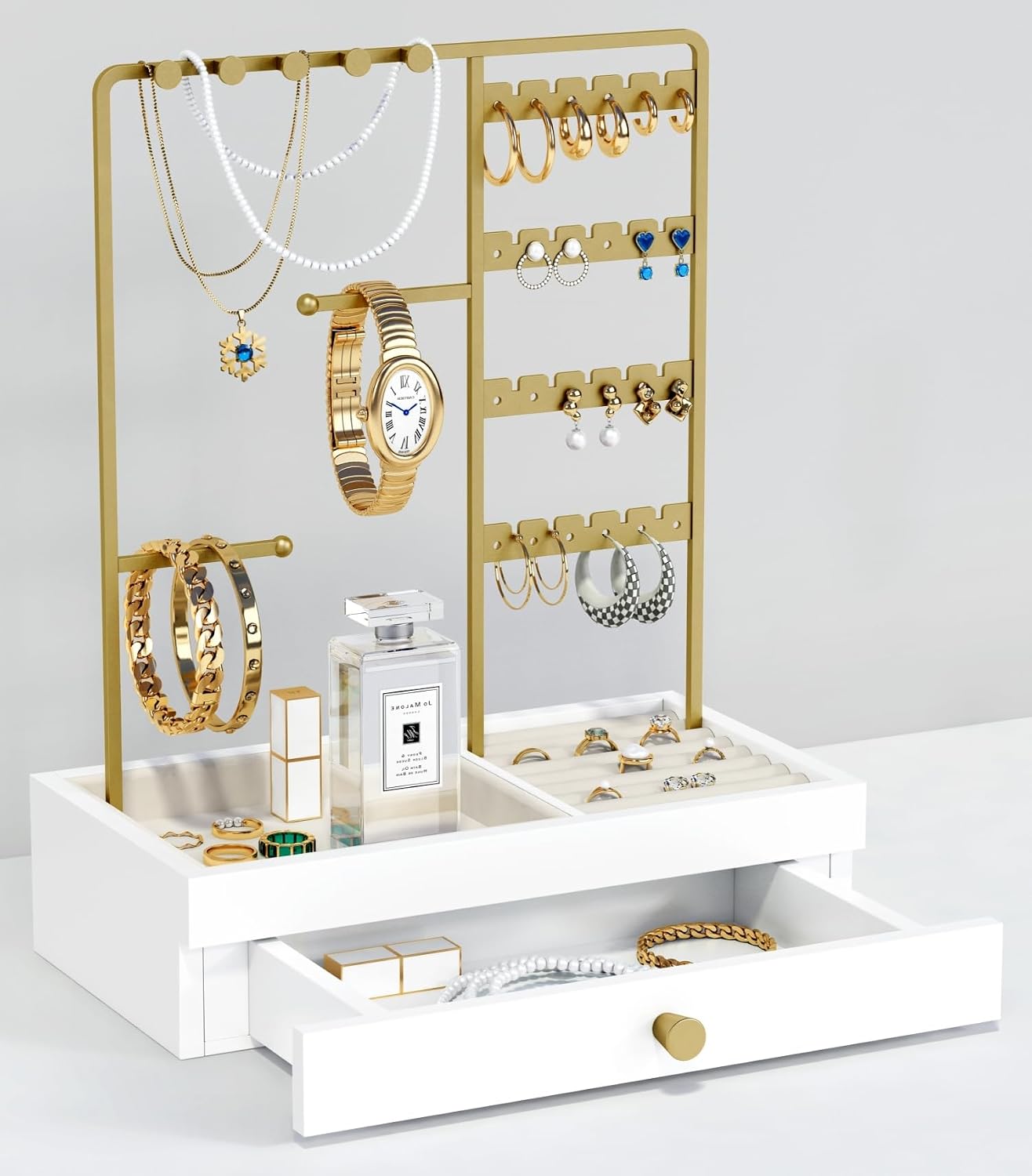 Soporte joyas oro para aretes anillos y pulseras