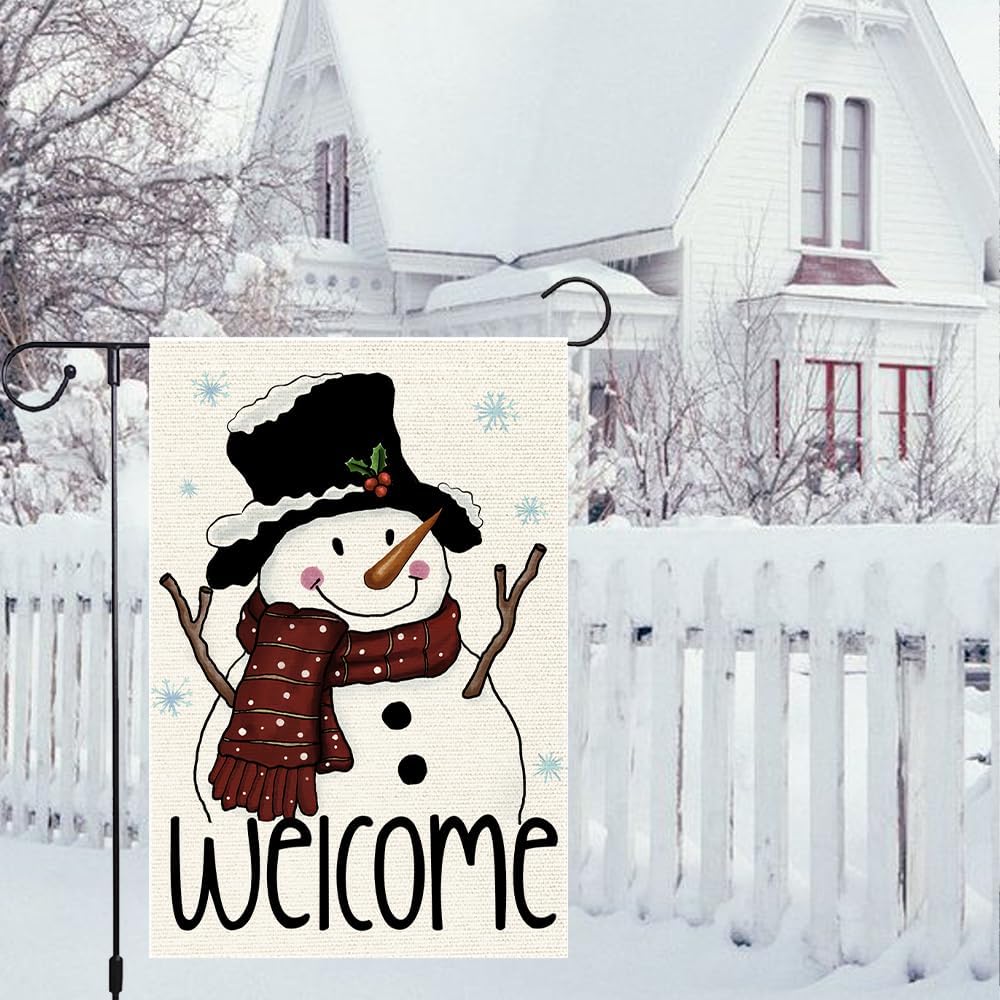 Bandera jardín muñeco nieve 12x18pulg doble cara navideña