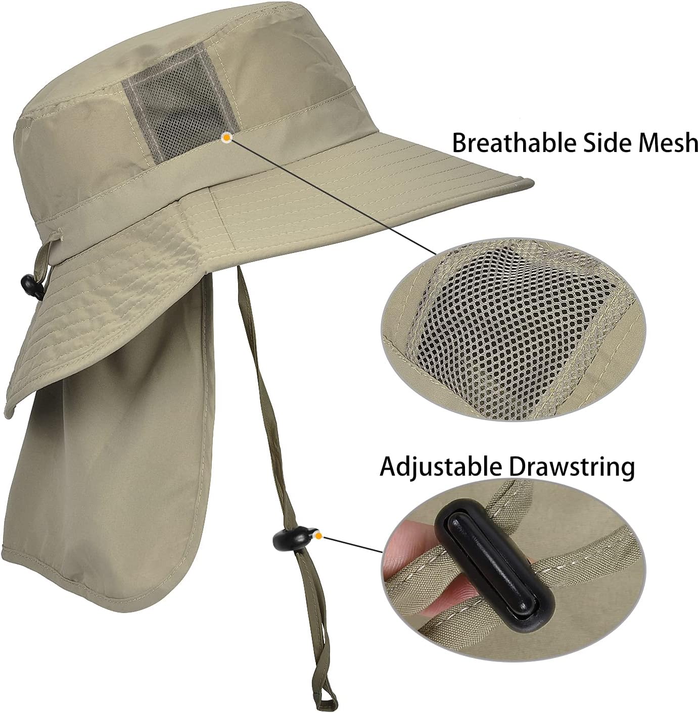 Sombrero sol para hombre ala ancha con solapa para pesca