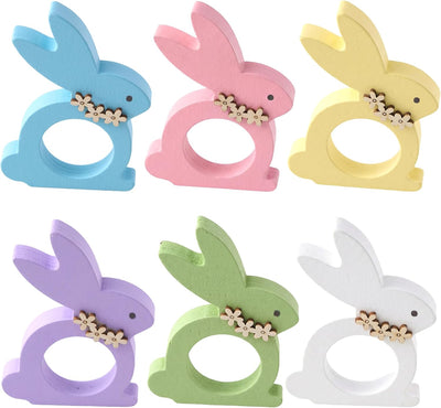 6 Servilleteros de Conejo de Pascua Madera Colorida