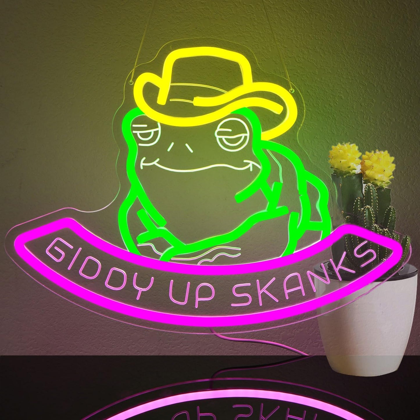 Letrero neón rana sombrero led regulable usb decoración pared