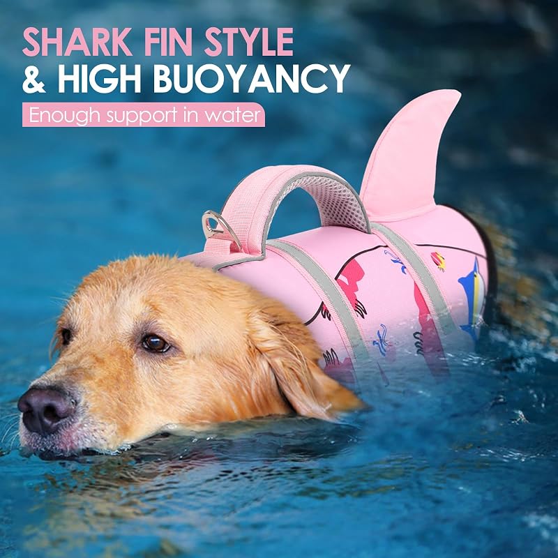 Chaleco salvavidas para perros con asa y rayas reflectantes