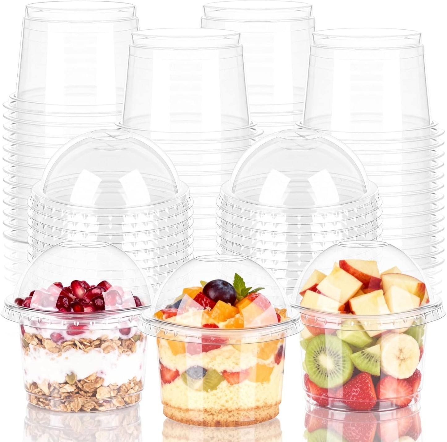 50 Vasos Plástico 8oz Con Tapa Cúpula Para Frutas