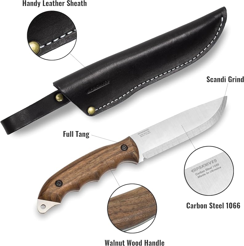 Cuchillo táctico zurdo acero carbono con funda cuero