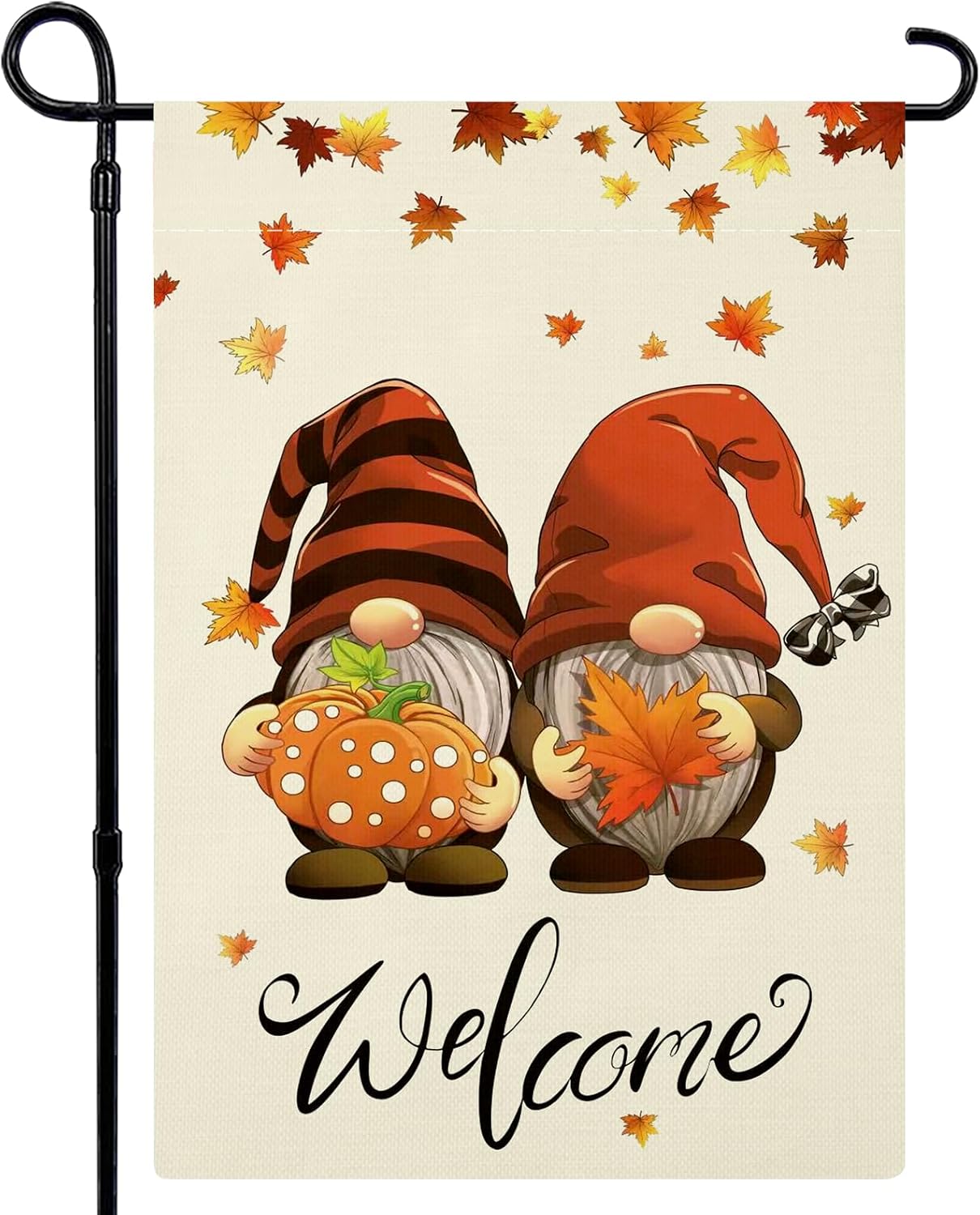 Bandera jardín otoño doble cara gnomos 12x18pulg