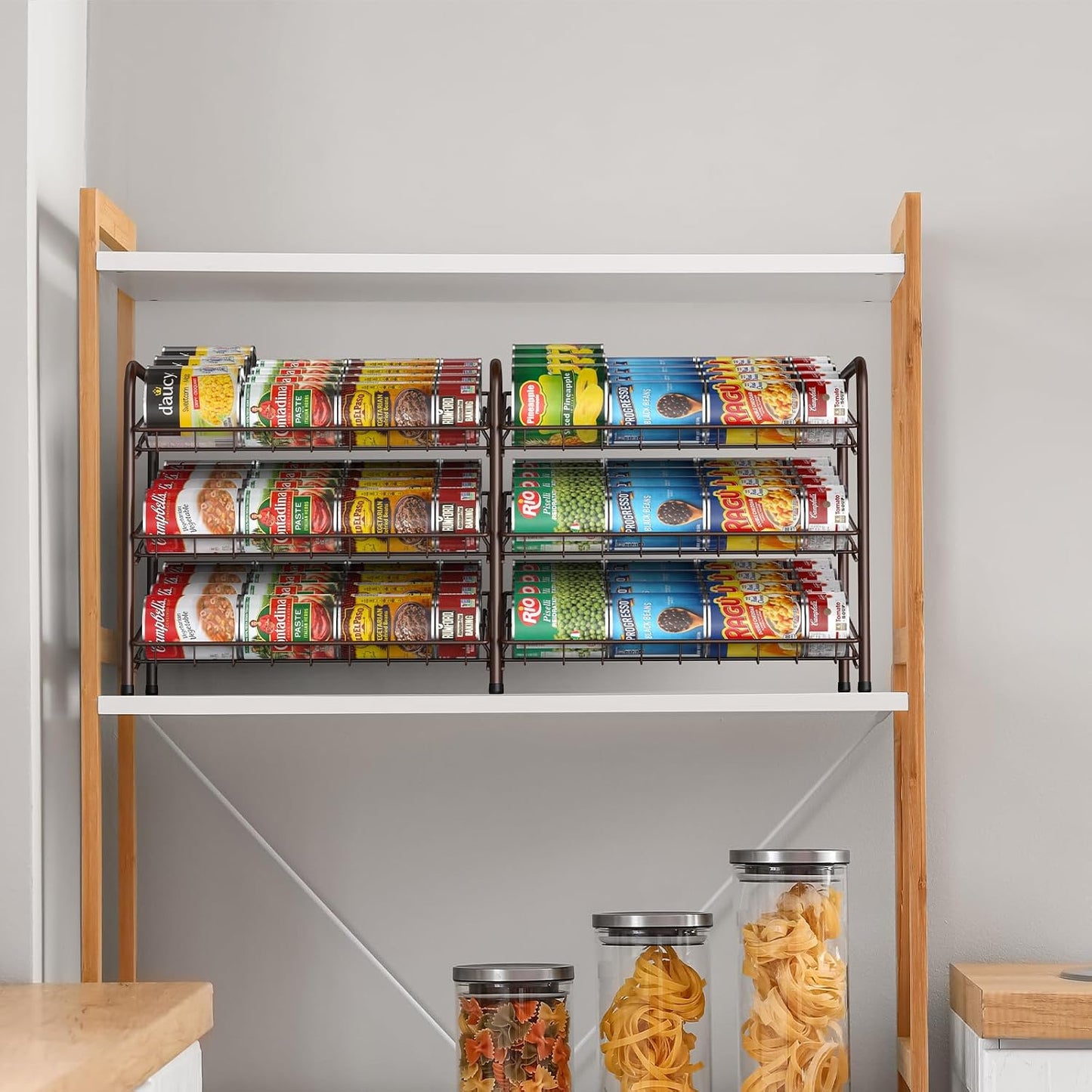 Organiz. latas 3 niveles capacidad 72 latas despensa