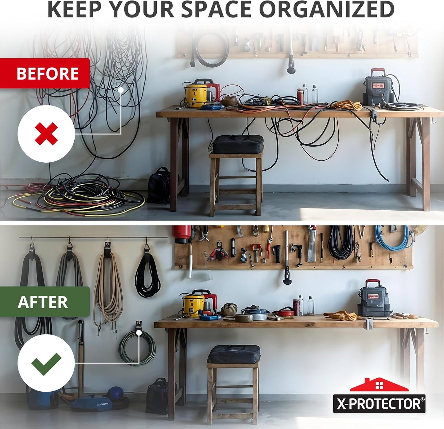 Organiz. cables extensión 12uds 10-17pulg garaje