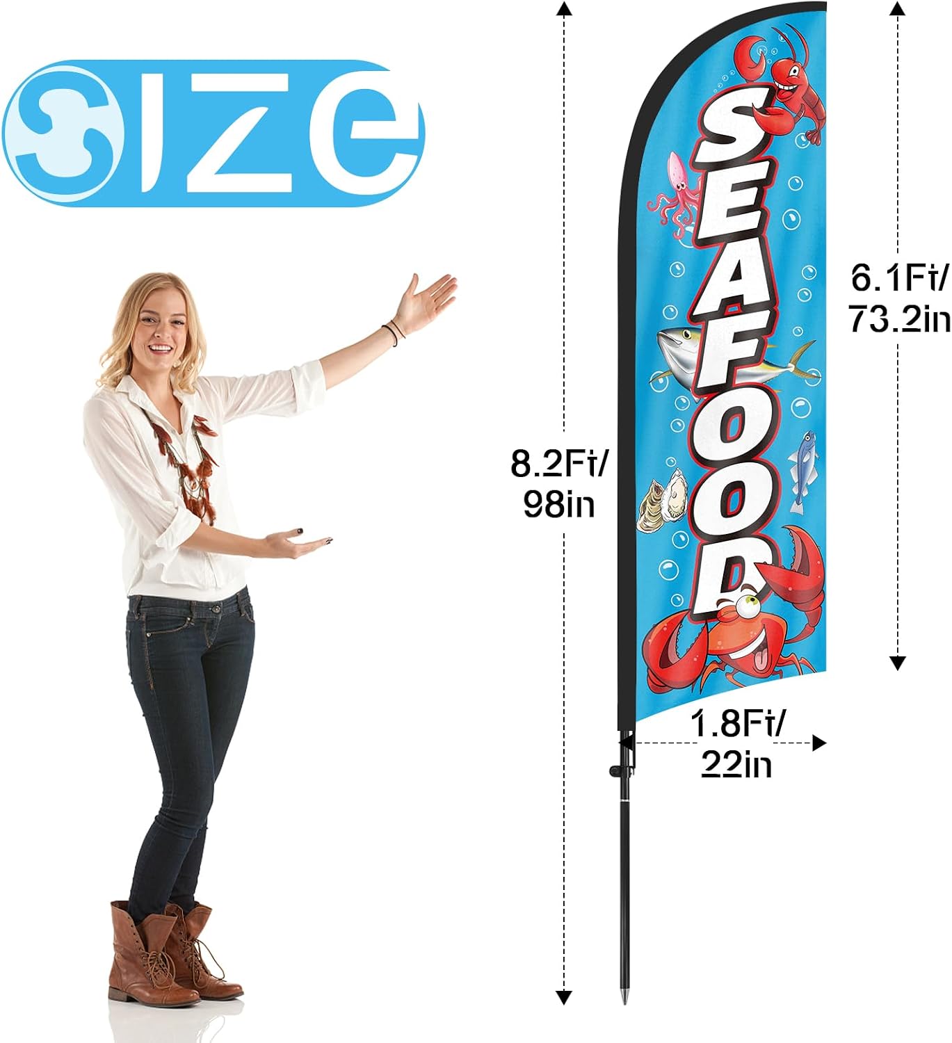 Bandera mariscos poste 8ft letrero playa mercados pescado